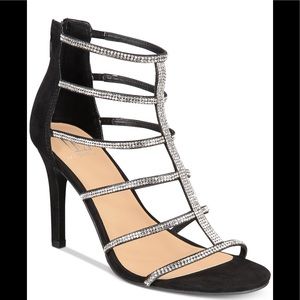 NWT SANDALS STRAPPY BLACK EMBELLISHED 3.5” heel.
